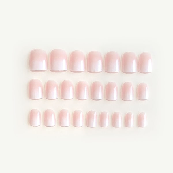 Fyrkantiga pressnaglar Korta falska naglar franska cover falska naglar kvinnor och flickor 24 delar (vit rosa)