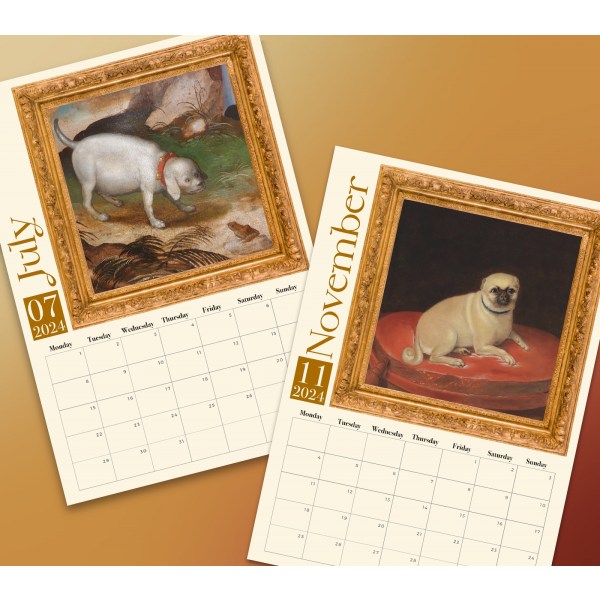 Oudot keskiaikaiset koirat 2024 kalenteri • Hauska moderni tyylikäs eklektinen esteettinen seinäkalenteri • Koiran ystävän joululahja kotiinlähdöille 1 st