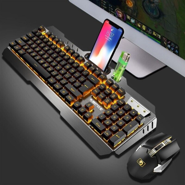 Gamingtangentbord och -mus Trådlös LED-bakgrundsbelyst för bärbar dator svart