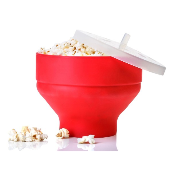 Popcornskål Silikon Microskål för Popcorn - Hopfällbar röd röd Orange röd