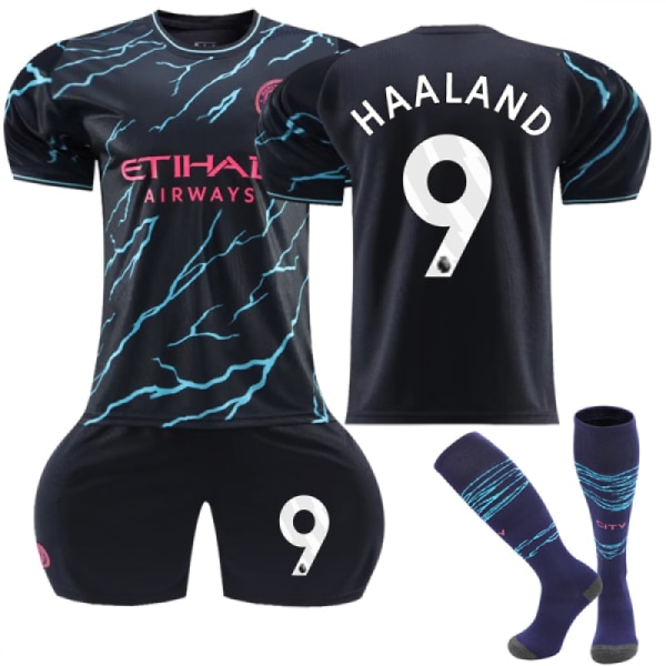 23-24 Manchester City Away Kids Football Kit No.9 Haaland 22 Storlek 10 med strumpor 28 Yards