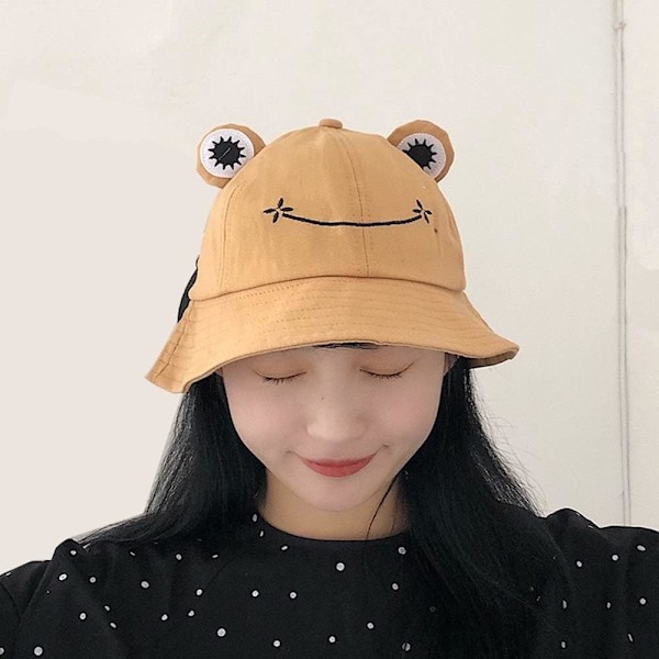 Groda solhatt, groda bucket hat herr fiskehatt dam bucket hats för kvinnor herrhattar sommarmössa Khaki Khaki L