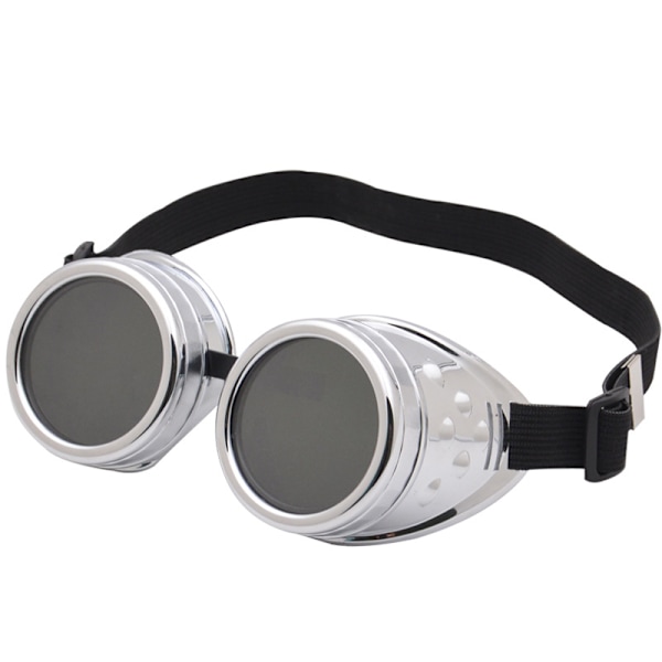 Steampunk-briller for menn og kvinner - Retro solbriller for steampunk-antrekk på Burning Man, Karneval, Festtilbehør Bright Silver