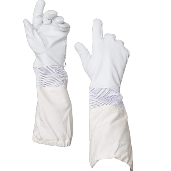 Biodlare i premium getskinnsläder ，skogsbiodling ，handske med vit öppning Lång canvasärm med elastisk manschett M
