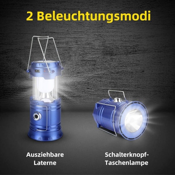 Solcellelampe Campinglampe Teltbelysning med USB-port Lykt