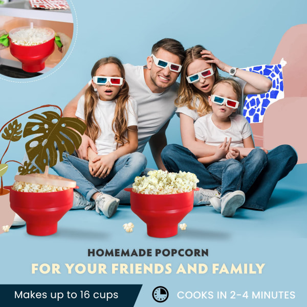 Popcornskål Silikon Microskål för Popcorn - Hopfällbar Blå