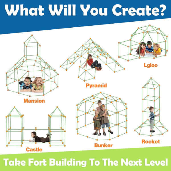 Fort-rakennussarja lapsille - Rakennuslelut yli 5-vuotiaille - Tee-se-itse-leikkiteltta sisällä ja ulkona - Lasten leikkimökki - Rakenna oma lasten teltta Inte glödande