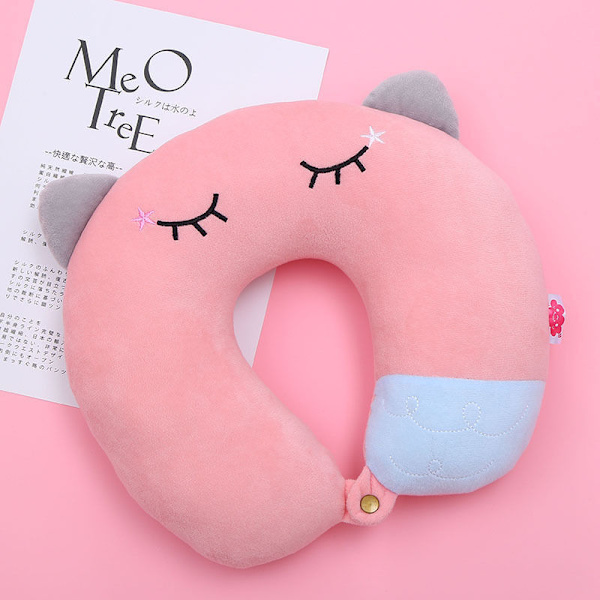 Resekudde - Mjukt memory foam nackkudde för vuxna, barn, bekväm och bärbar U-formad nackkudde (rosa) Cat