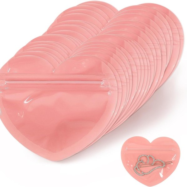 100 kpl Sydämenmuotoinen korulaukku Ystävänpäivä vaaleanpunainen vetoketjukassi Hääkarkkikassi 8,5*10cm