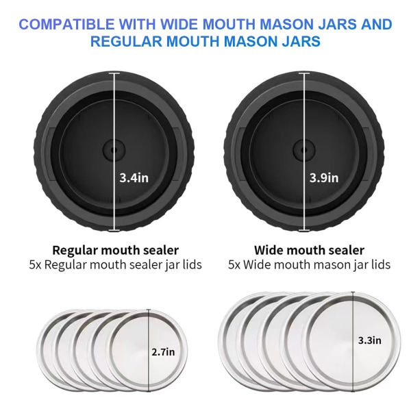 Electric Mason Jar Vacuum Sealer Kit, Sladdlös Vacuum Sealer för Mason Jars med bred och vanlig mun för vakuumlagring och jäsning av Foo