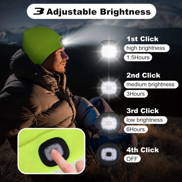 Bluetooth musikmössa, vintermössa med ljus, 4 LED-mössa USB uppladdningsbara mössor för män, kvinnor, varm stickad mössa för vintersport utomhuslöpning grön