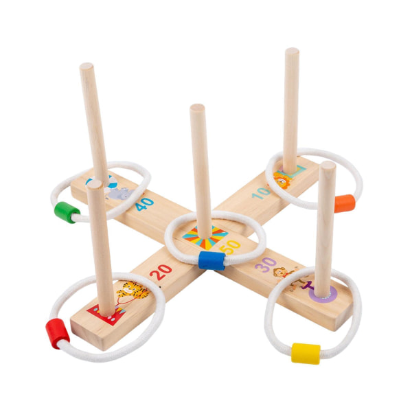 1 set Wood Ferrule Game Pussel Toy Ring Toss Montessori Portable Gift Wood Ferrule Game Puzzle Toy Montessori Ring Toss for Family Kids Outd ringspel