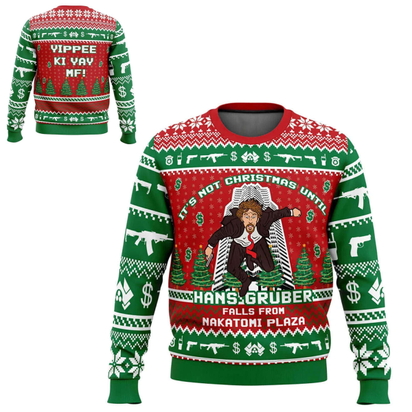 Hans Gruber Fall Nakatomi Plaza Die Hard Ugly Christmas Sweater Present Jultomten Pullover Herr 3d 2XL