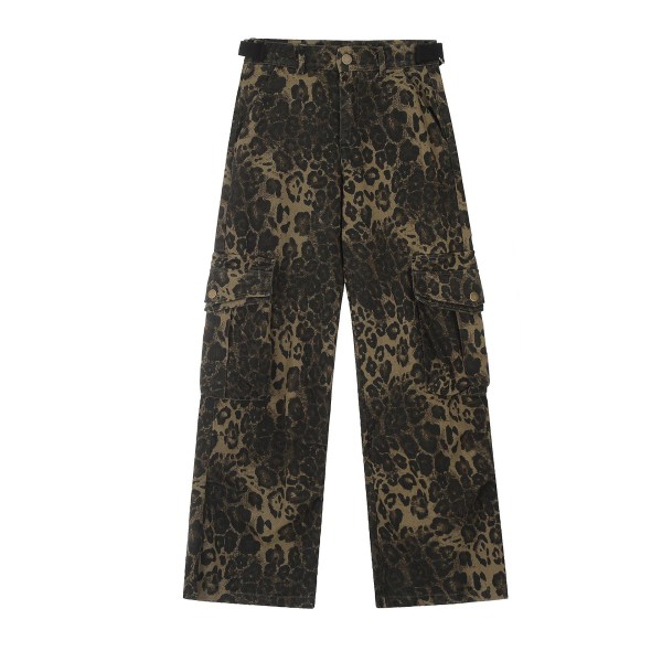 Tan Leopard Jeans Naisten Farkkuhousut Naisten leveät leveät housut S