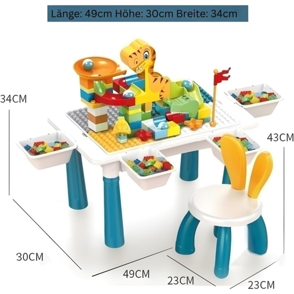 Byggeklosser for barn Lekebord Lekesett med 1 stol med oppbevaringsgave 6-i-1 for gutter og jenter fra 3 år 104 st