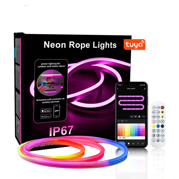 RGB Strip Lights Indoor Outdoor LED Strip Neon Flex Rope Light (EU-kontakt), Music Sync, IP67, Remote & App Control 10M Bluetooth control