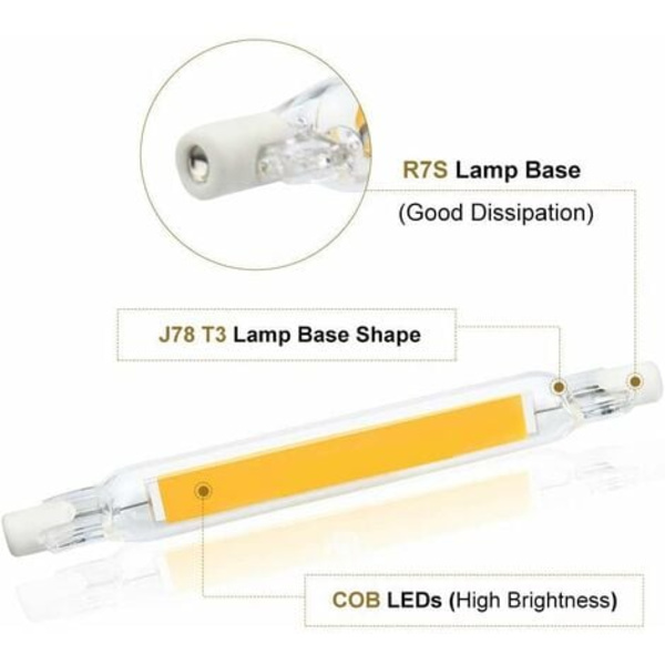 R7S LED-lampor, 78 mm 230 V Ej Dimbar COB LED-halogen