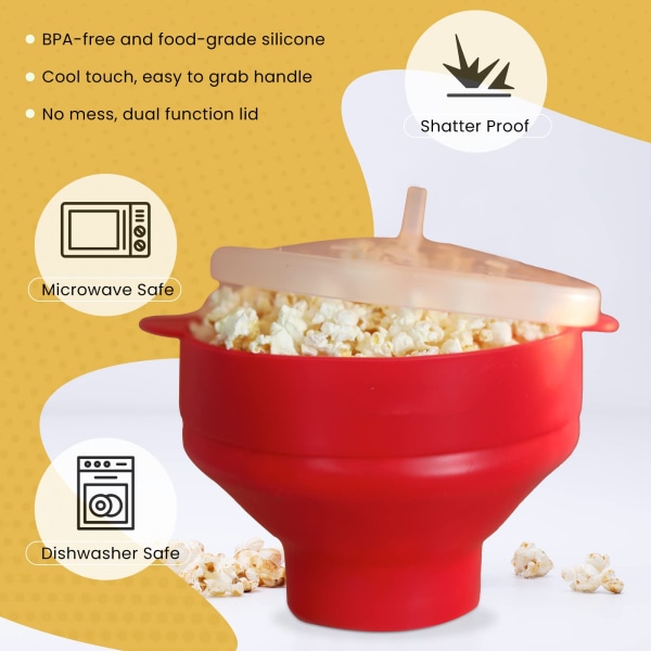 Popcorn kulho Silikoni Mikrokulho Popcornille - Kokoontaittuva punainen punainen