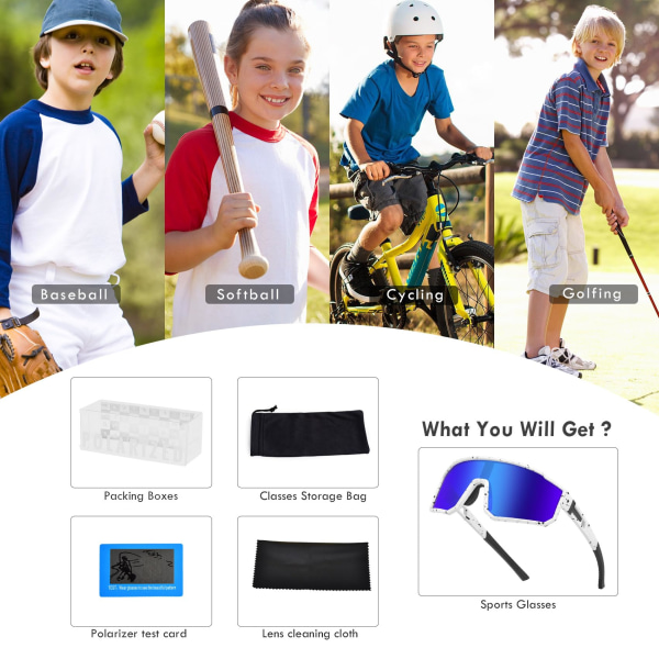 Baseballsolglasögon för ungdomar, Polariserade sportsolglasögon för barn, Skyddsglasögon för softballcykel P1