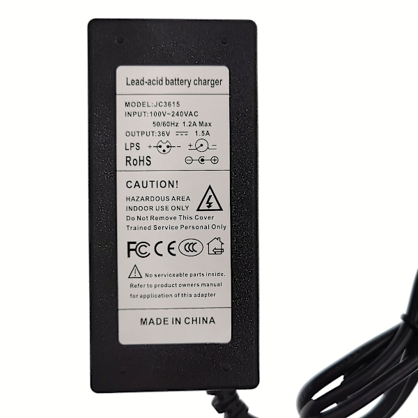 36V 1.5A 3-pin XLR Lader for Blybatteri - Elsykkel Lader Elektrisk Sparkesykkel E-sykkel Rullestollader UK