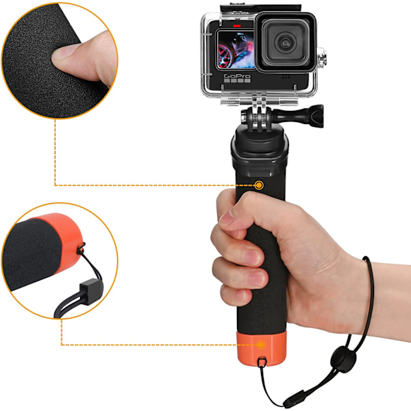 Uimakahva, kelluva sauva, sukelluskahva, toimintakameratarvikkeet vesiurheiluun, yhteensopiva GoPro Hero 10, 9, 8.7, 6, 5, DJI:n ja muiden kanssa