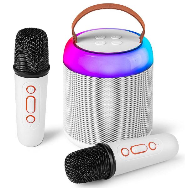 Minikaraokemaskin för vuxna för barn, bärbar Bluetooth -högtalare med 2 trådlösa mikrofoner och LED-lampor för familjefest, födelsedagspresent till Bo