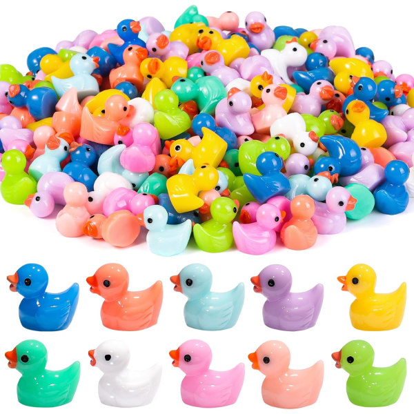 200st Tiny Ducks 10 Färger Little Duck Figurer Mini Resin Ducks Plast Små Miniatyr Ducks Bulk för Dockhus Inredning Micro Fairy Trädgård Landskap A Tiny Ducks
