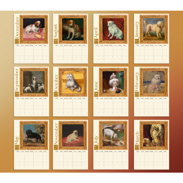 Oudot keskiaikaiset koirat 2024 kalenteri • Hauska moderni tyylikäs eklektinen esteettinen seinäkalenteri • Koiran ystävän joululahja kotiinlähdöille 1 st