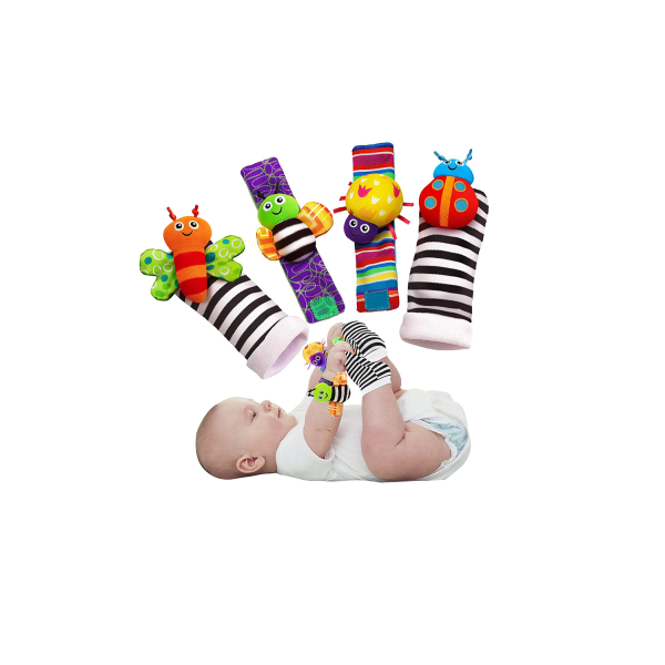 Baby Sensory Toy Strumpor &amp; Handledsskaller Lamaze Rattle Set Armband Newborn Present，4st A