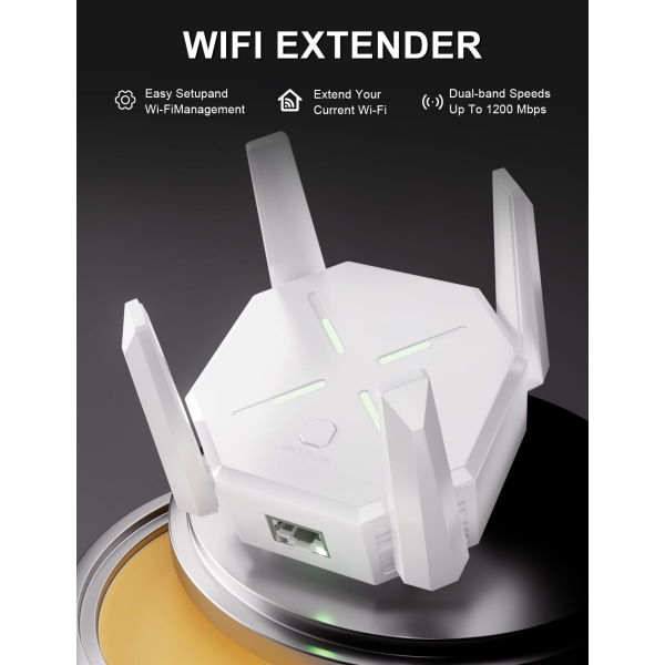 WiFi Extender Signal Booster, täcker upp till 10000 Sq.ft - 1200 Mbps Wall-Through Stark WiFi Booster, med Ethernet-port White EU Plug