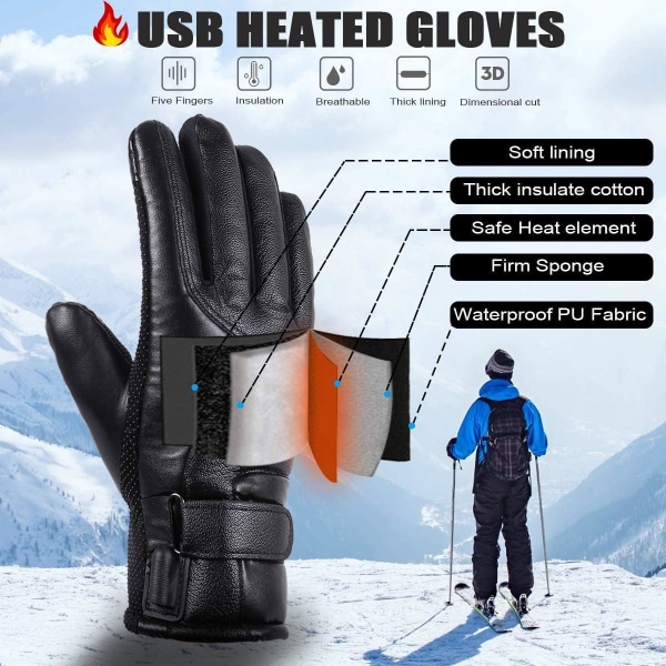 Uppvärmda handskar, USB uppvärmningshandskar, Vintervattentäta varma handskar med pekskärm för kvinnor Män Motorcykel Fiske Fotvandring Cykling Skidåkning Steglös temperaturkontroll