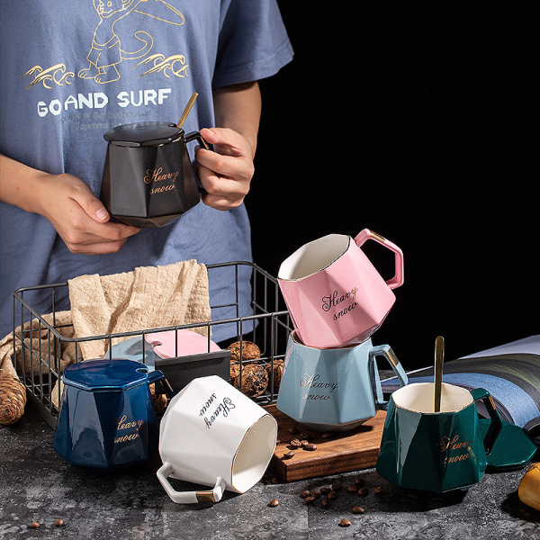 Keramisk mugg kaffe mugg Semestergåva Stone Pattern Black Gift Box Set 401-500ml