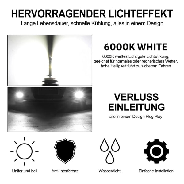 2X H/7 LED-strålkastarsats 100W helljus ELLER halvljus COB 6000K VS Xenon Halogen isblått ljus