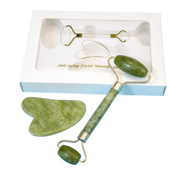 Jade Roller och Gua Sha Set, BEMEX Facial Roller och Gua Sha Ansiktsverktyg för ansikts-, hals- och ögonvård, Ansiktsrulle för daglig hudvård. one pc