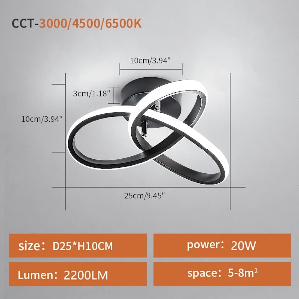 LED loftlampe, taklampe 20W 2200LM, LED lampe sort til stue, soveværelse, hall, køkken 26cm, dæmpbar 3000K / 4500K / 6500K 2024-2025 Away 22