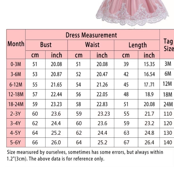 Baby Girl Spets Broderiklänning Rosett Festklänning Brudtärna Bröllopsklänning Med Tiara pink 100cm