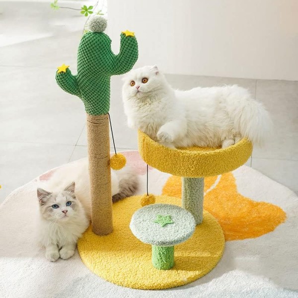 Kattskrapstolpar, kaktusskrapstolpar, kattmöbler med plyschsäng och naturliga sisalrepbollar för stora katter och kattungar 1pc