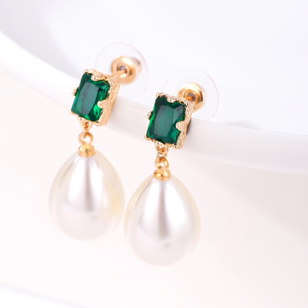 Smaragdörhängen, morsdagspresent Pärlorhängen Stora gröna pärlörhängen Guld Smaragdörhängen för kvinnor och flickor Vintage Pearl Teardrop Gr 10049