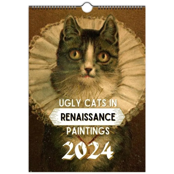 Vuoden 2024 seinäkalenteri, hauska taideuutuuslahja uusi kissan lemmikkiseinäkalenteri 30*21cm