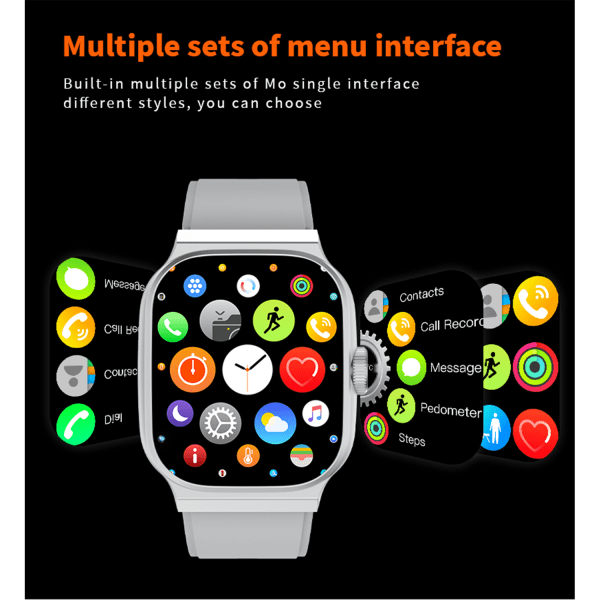 Smart watch (svara/ringa samtal), 2,02-tums fitness för män och kvinnor , lämplig för Android5.0 och IOS9.0 och uppåt smarta klockor Silver