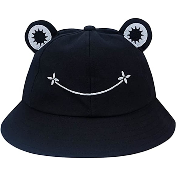 Groda solhatt, groda bucket hat herr fiskehatt dam bucket hats för kvinnor herrhattar sommarmössa mössa Svart Black L