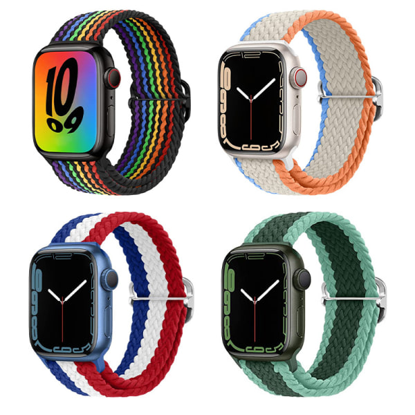 Anti-halk vävda klockarmband 4-pack yhteensopiva Apple Watch -rannekkeen kanssa justerbara elastiska ersättningsband i stretch för iWatch Ultra SE 1-9 42/44/45/49mm