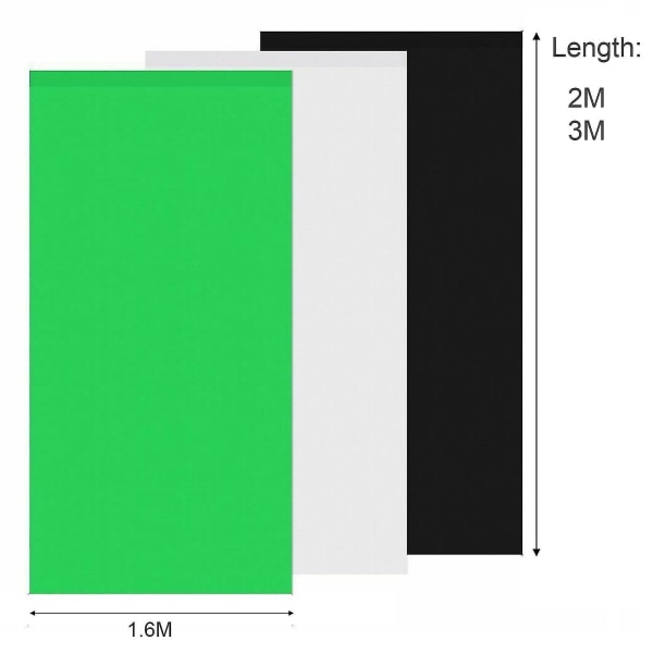 Fotostudie Baggrund Grøn Hvid Sort skærm Chromakey 1,6 m bred baggrund Sort 1 6  3 M