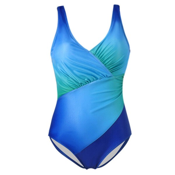 Dam vadderad Monokini magkontrolldräkt Simbaddräkt Badkläder Blue XL