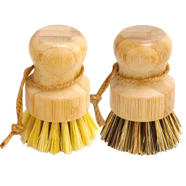Bambu set, 2-delad diskborste i massivt trä, bubbeldiskborste, tålig diskborste i trä, naturliga runda grönsaksrengöringskrukor och skålar