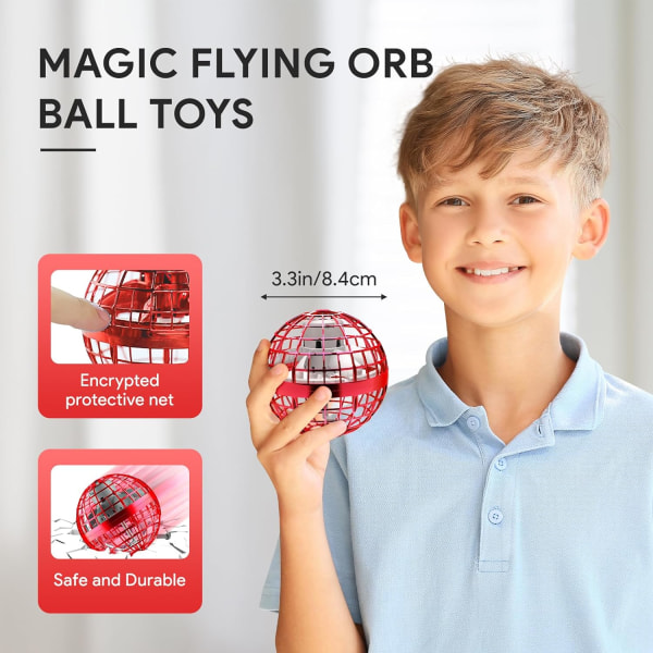 Flying Ball Ball, 2023 päivitetty lentävä pallolelu, käsin ohjattava Boomerang Hover Ball, lentävä kehä loputtomilla temppuilla, joululahja lapsille Röd