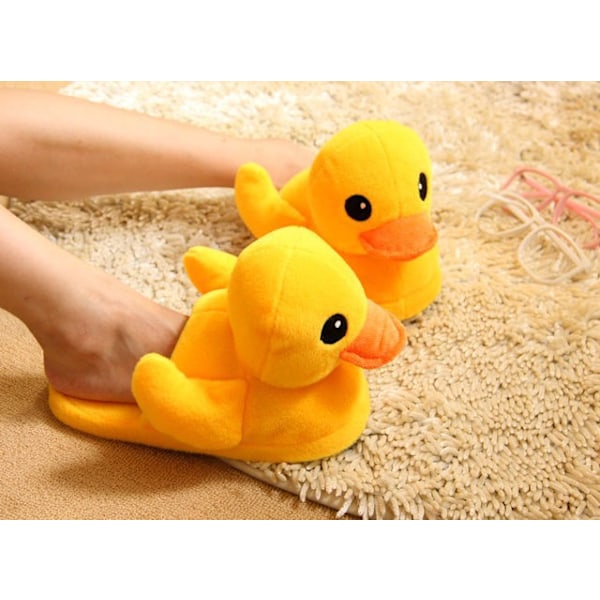 1 Pair Yellow Duck Plush Cotton Slippers Household Non-Slip Shoes
