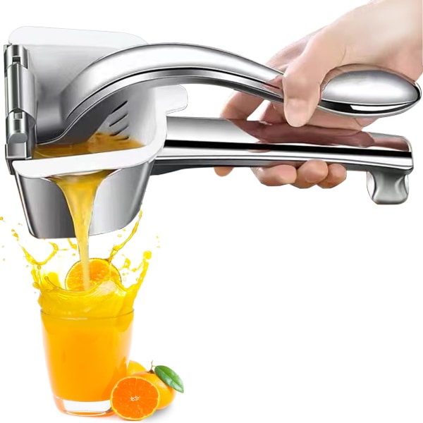 Citronpress i äkta rostfritt stål Citrusjuicer Handpress Kraftig manuell presspressmaskin för juicepress Orange Lime Grapefruktpress - Ljussilver Stor