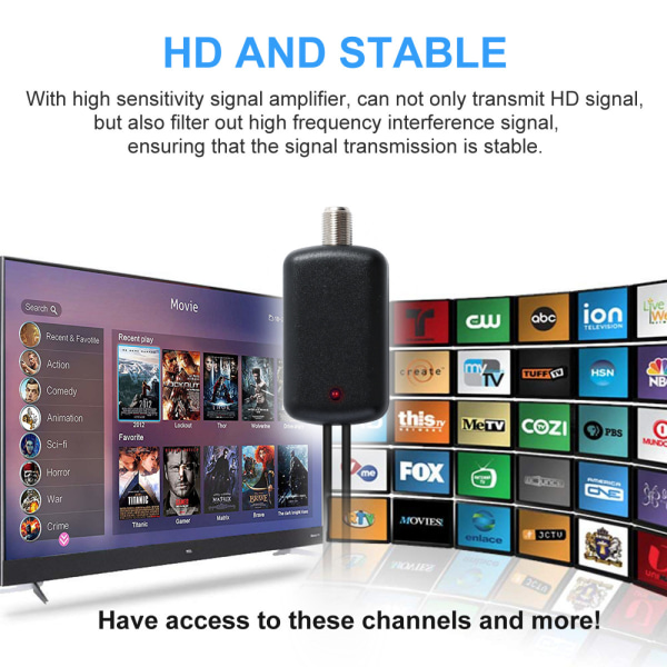Digital TV-antenn, antenn för smart-tv, 360 掳-mottagning, 4K 1080p, löstagbar signalförstärkare-HDTV-antenn 10 fot koaxial HDTV-kabel