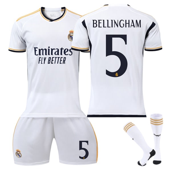 23-24 Bellingham 5 Real Madrid Jersey uuden kauden uusimmat jalkapallopaidat aikuisille lapsille lapsille 16 (90-100 cm) Barn 16 (90-100 cm)